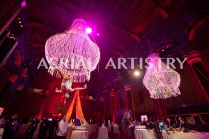 Aerial Bartender -human champagne chandelier